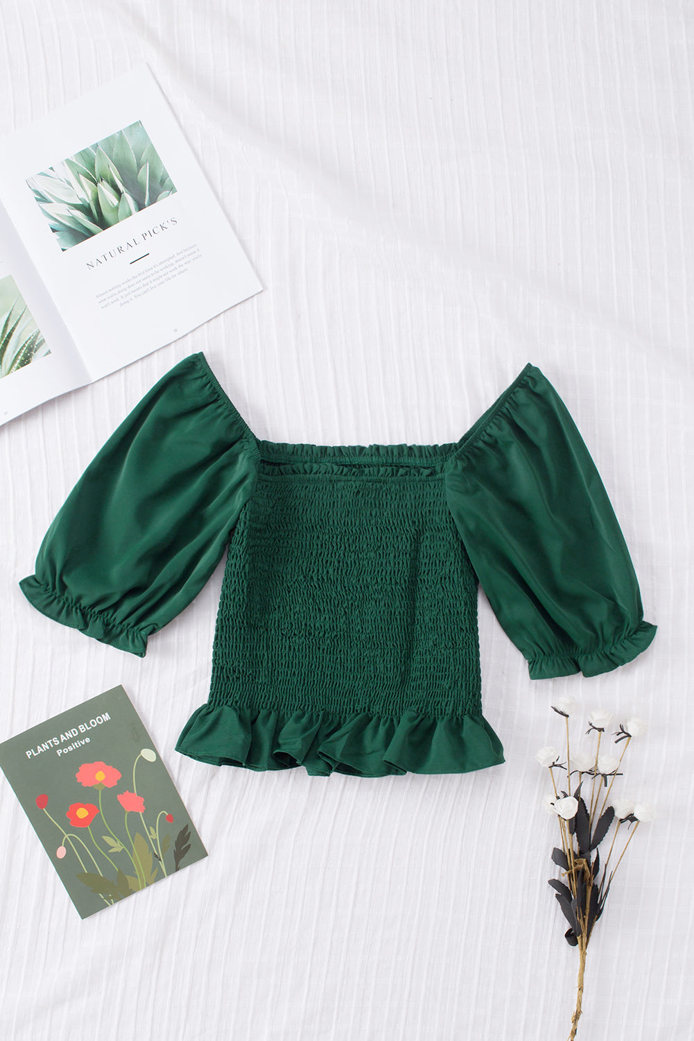 Ruffle Smocked Puff Sleeve Top