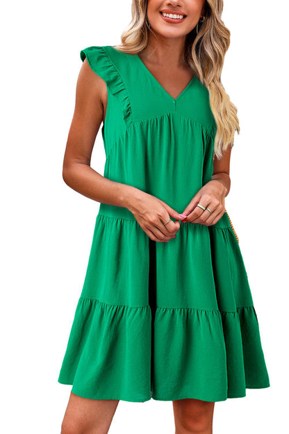 Ruffle Tiered V-Neck Mini Dress