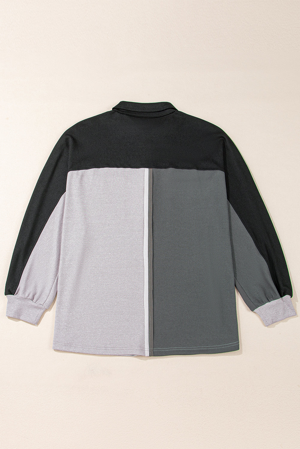 Colorblock Ribbed Oversize Collared Sweatshirt