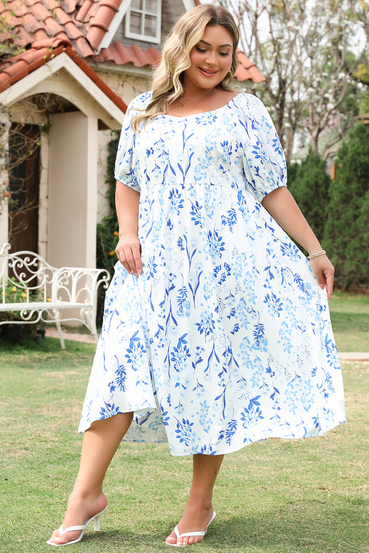 Plus Size Floral Sweetheart Neck Midi Dress