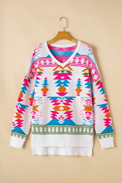 Aztec V-Neck Oversized Sweater