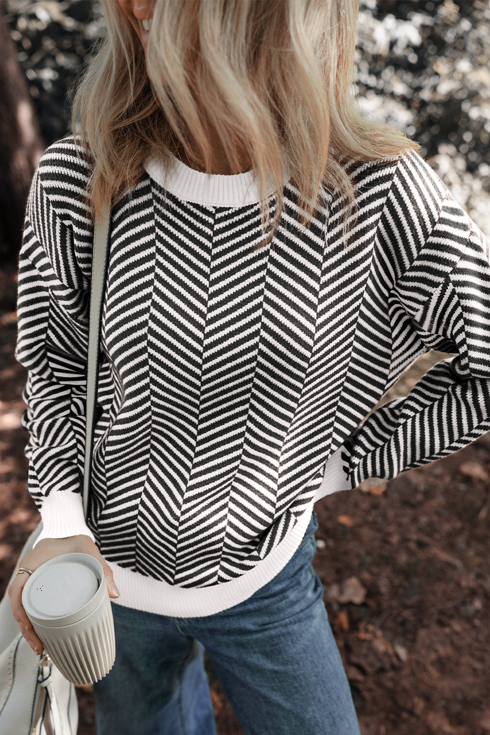 Herringbone Stripe Crewneck Sweater