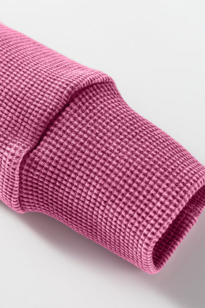 Waffle Knit Patchwork Long Sleeve Top