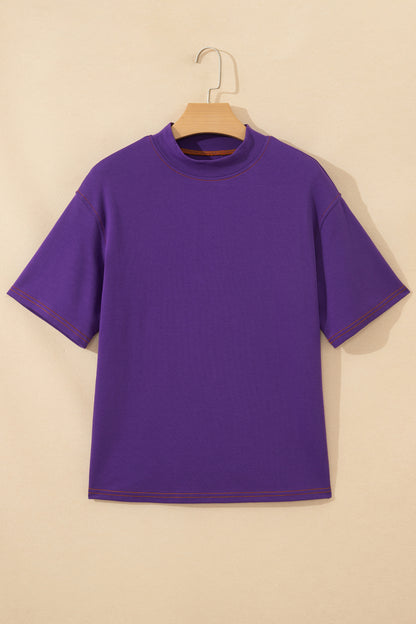Reversible Contrast Stitching Mock Neck T-Shirt