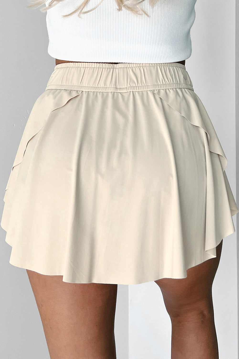 Solid Drawstring High Waist Skort