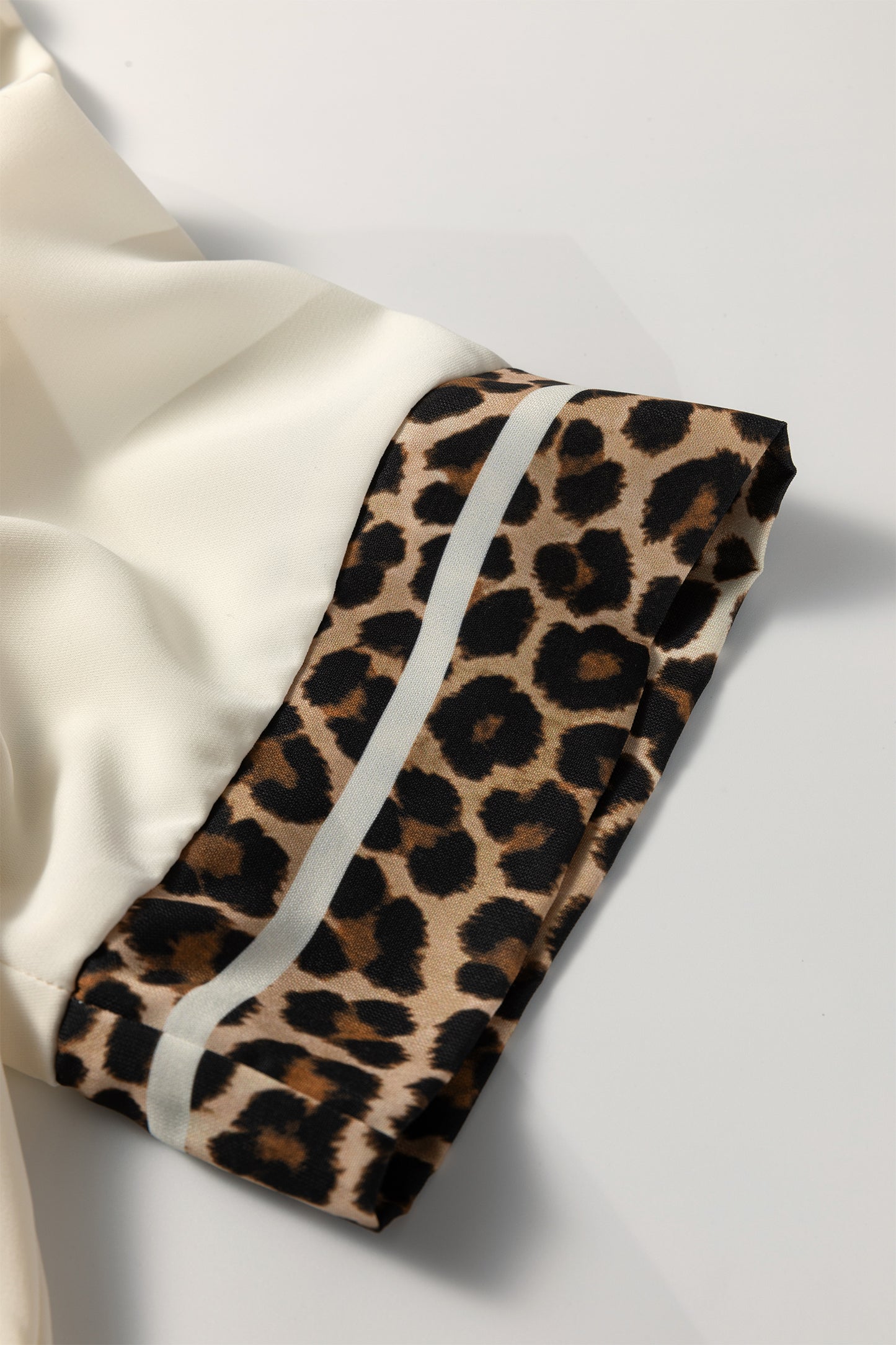 Leopard Patchwork Trim Split Neck Blouse