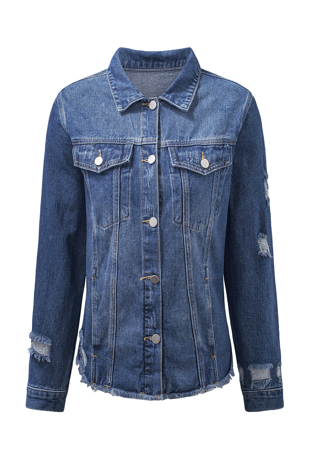 Denim Distressed Raw Hem Jacket