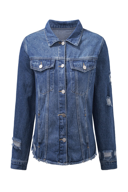 Denim Distressed Raw Hem Jacket