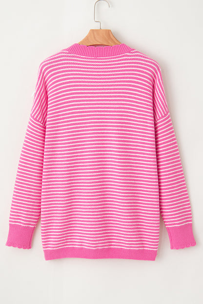 Stripe Drop Shoulder V-Neck Sweater