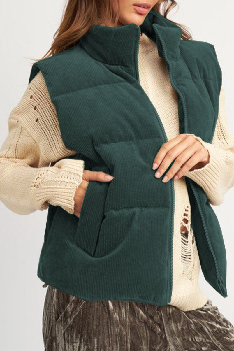 Corduroy Zip Up Puffer Vest