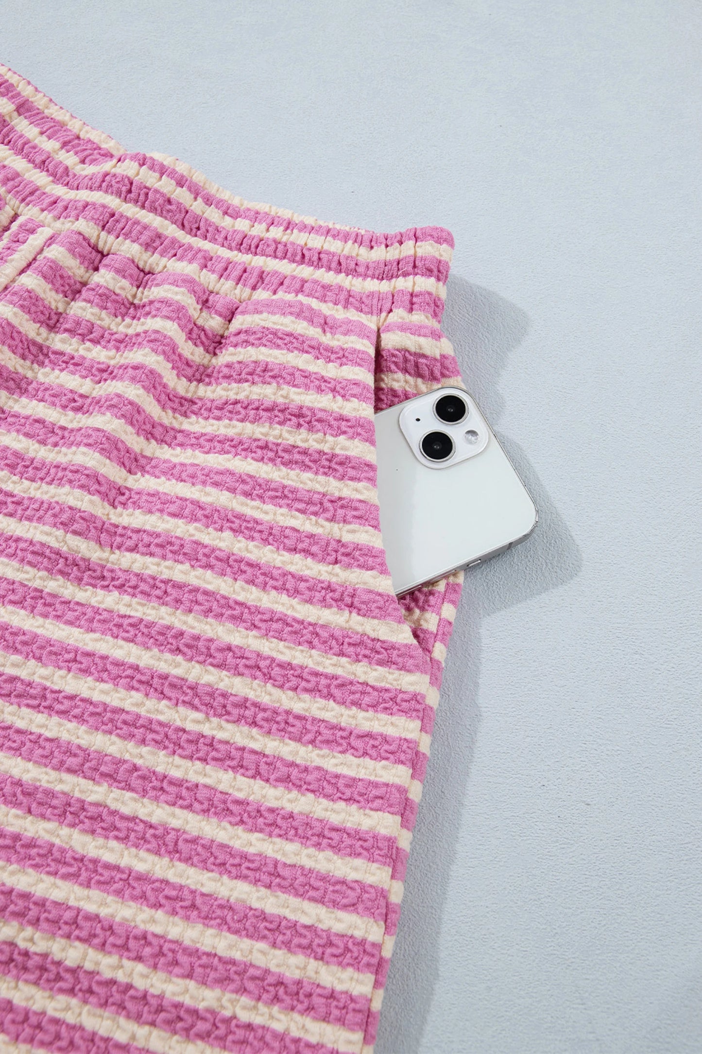 Stripe Contrast Trim Textured Tank & Shorts Set