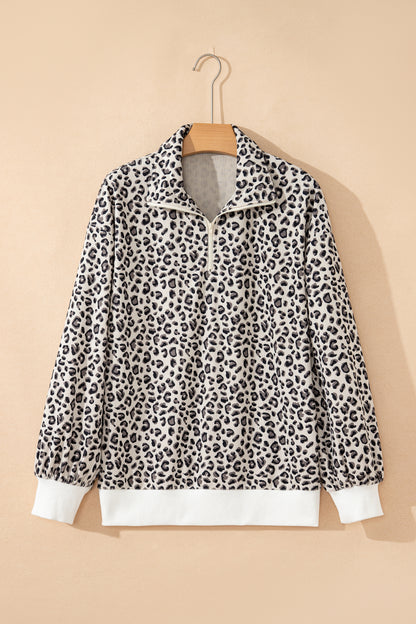 Leopard Corduroy Quarter-Zip Sweatshirt