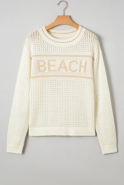 BEACH Hollow Out Knit Dolman Sleeve Sweater