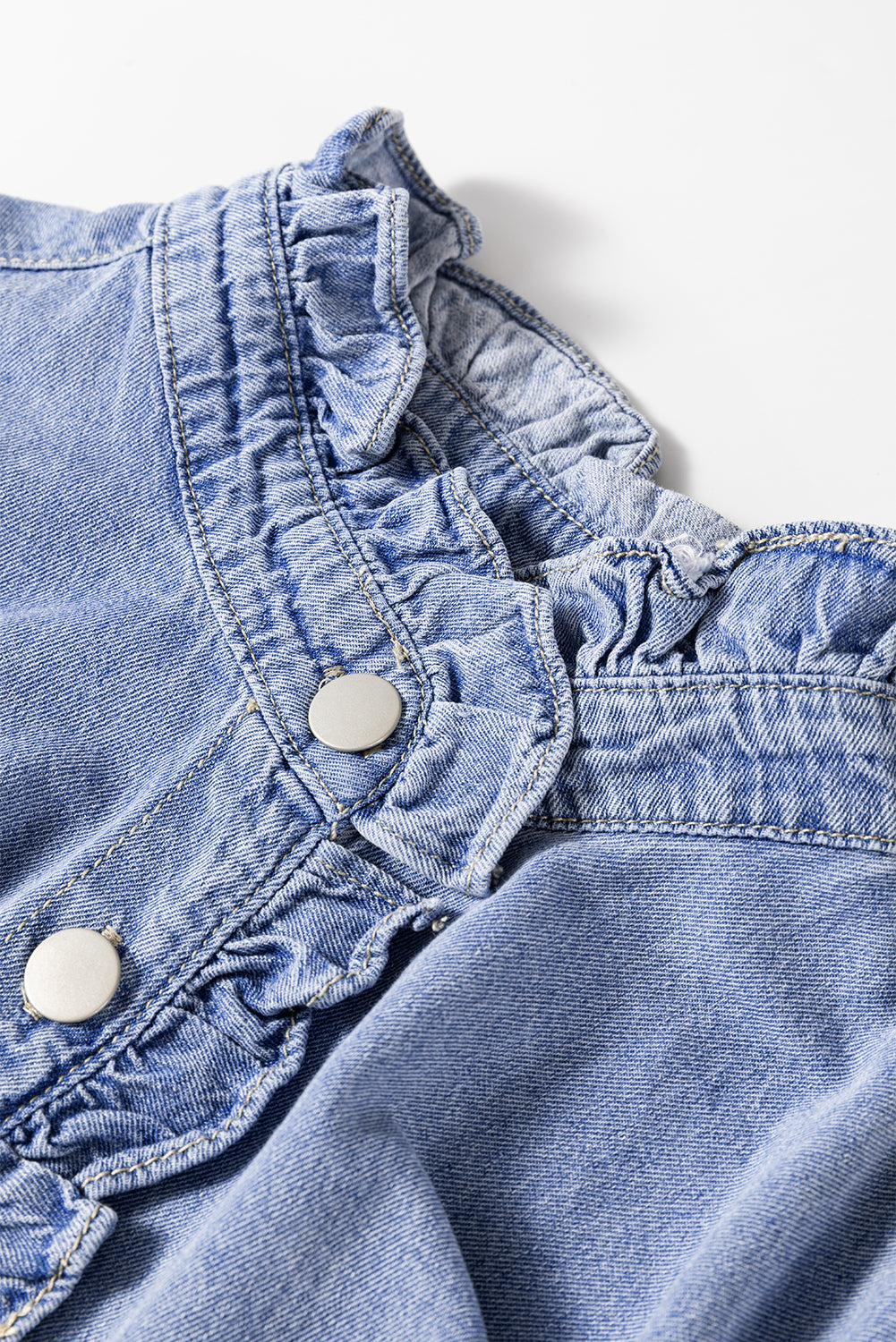 Denim Ruffle Long Sleeve Buttoned Shirt