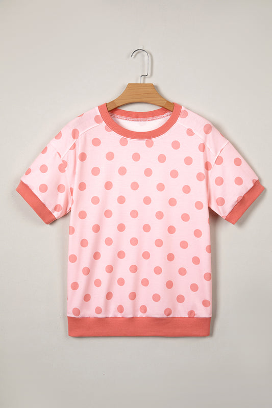 Colorblock Polka Dot Short Sleeve Tee