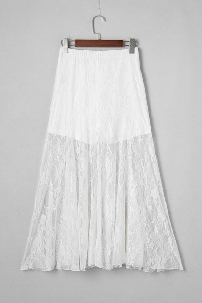 Floral Sheer Lace Flowy Maxi Skirt