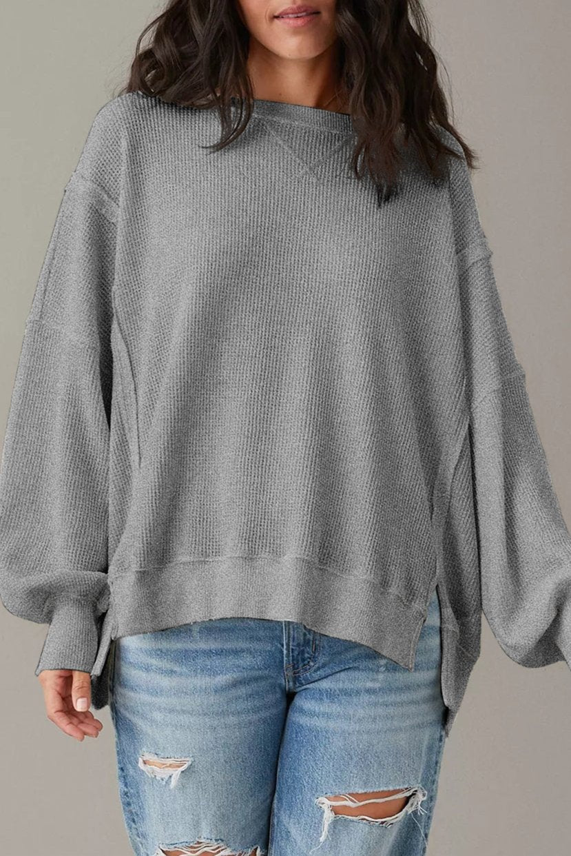 Waffle Long Sleeve Oversized Top