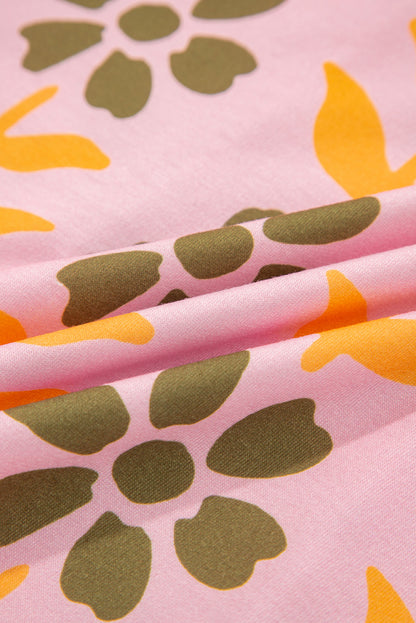 Floral Stripe Patchwork Long Sleeve Mini Dress