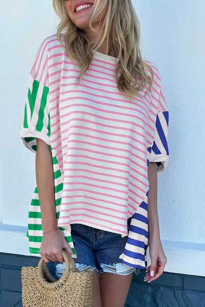 Stripe Colorblock Baggy T-Shirt