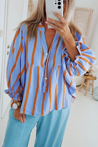 Stripe Ruffle Long Sleeve Shirt