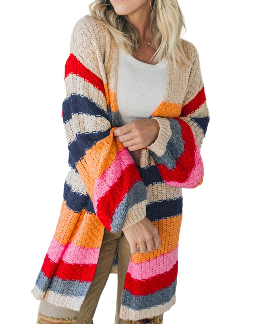 Stripe Knitted Open Cardigan