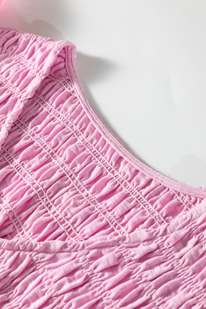 Smocked V-Neck Flutter Sleeve Tiered Midi Dress