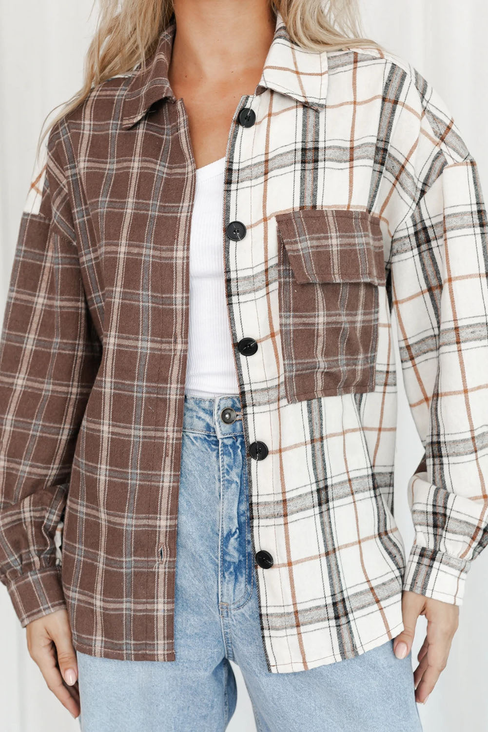 Plaid Colorblock Button Front Shirt