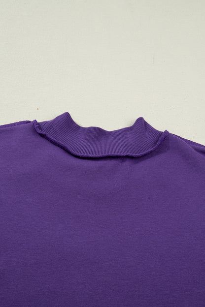 Solid Mock Neck Drop Shoulder Oversize Sweatshirt
