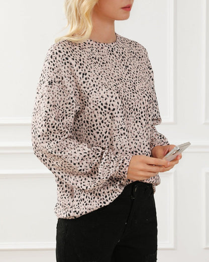 Leopard Puff Sleeve Crewneck Sweatshirt