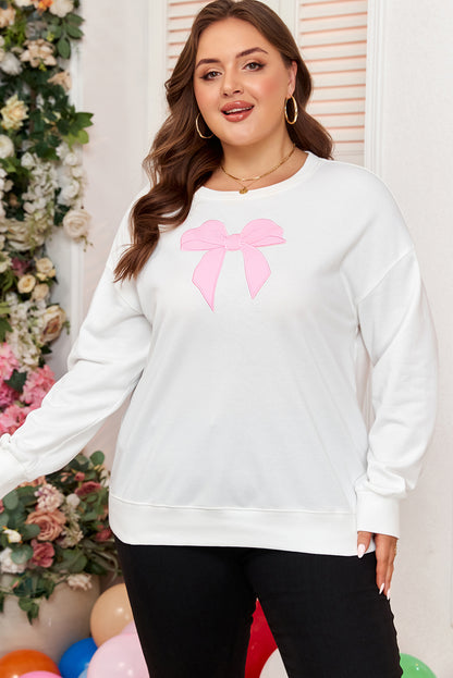 Plus Size Bow Tie Drop Shoulder Sweatshirt