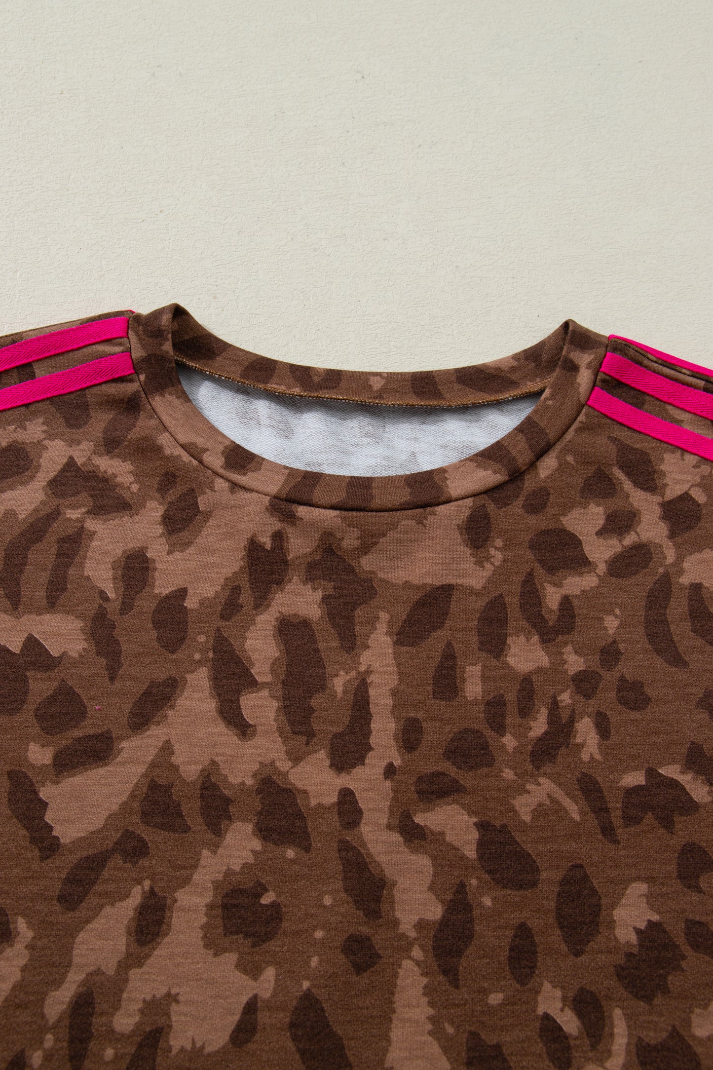 Leopard Contrast Stripe Tee & Shorts Set