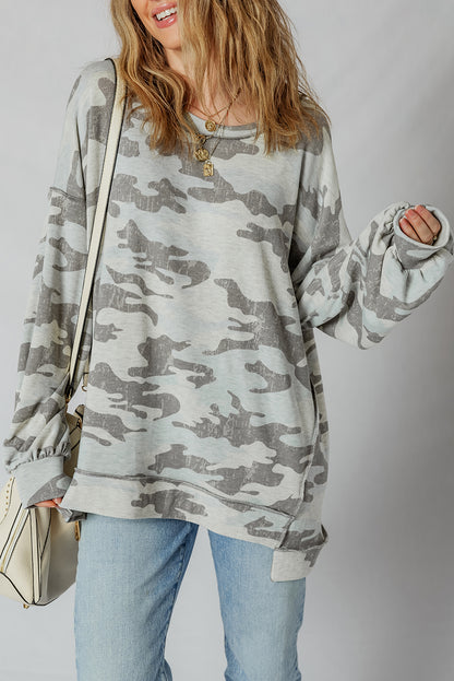 Camo Reverse Seam Drop Shoulder Sweatshirt