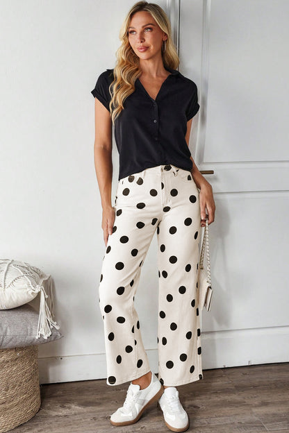 Polka Dot Wide Leg Ankle Length Jeans