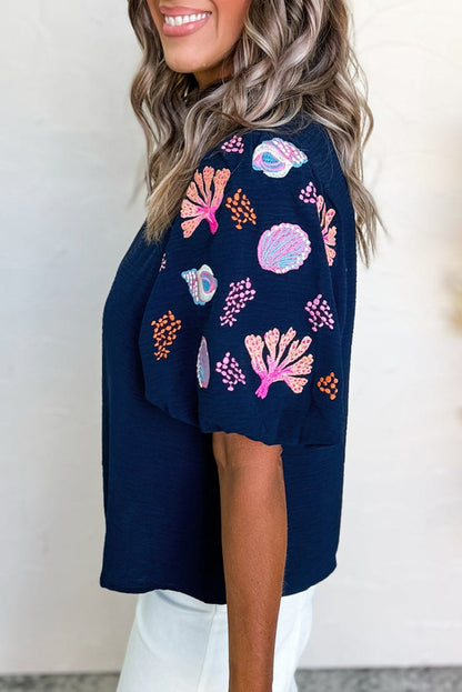 Tropical Puff Sleeve Blouse