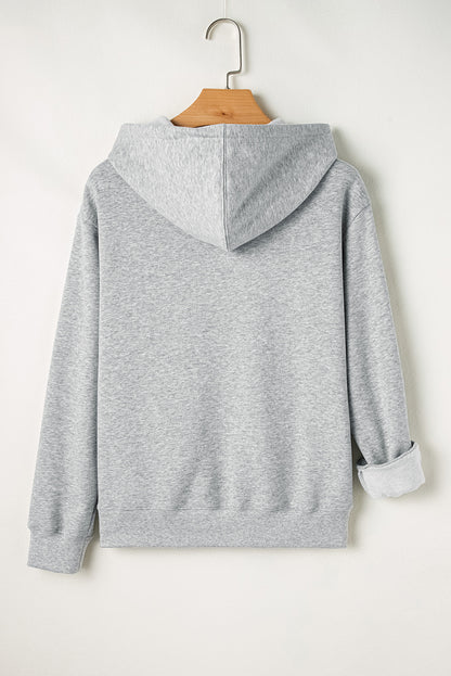 Solid Pocketed Drawstring Hoodie