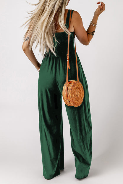 Smocked Pocketed Wide Leg Jumpsuit