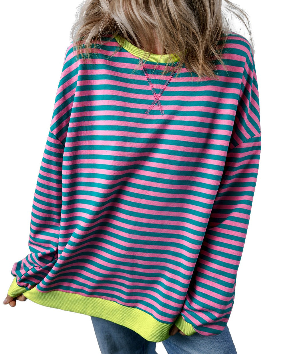 Stripe Contrast Trim Pullover Sweatshirt