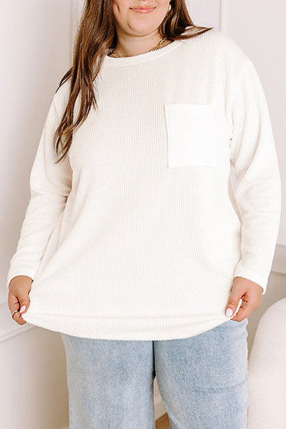 Ribbed Texture Long Sleeve T-Shirt Plus Size