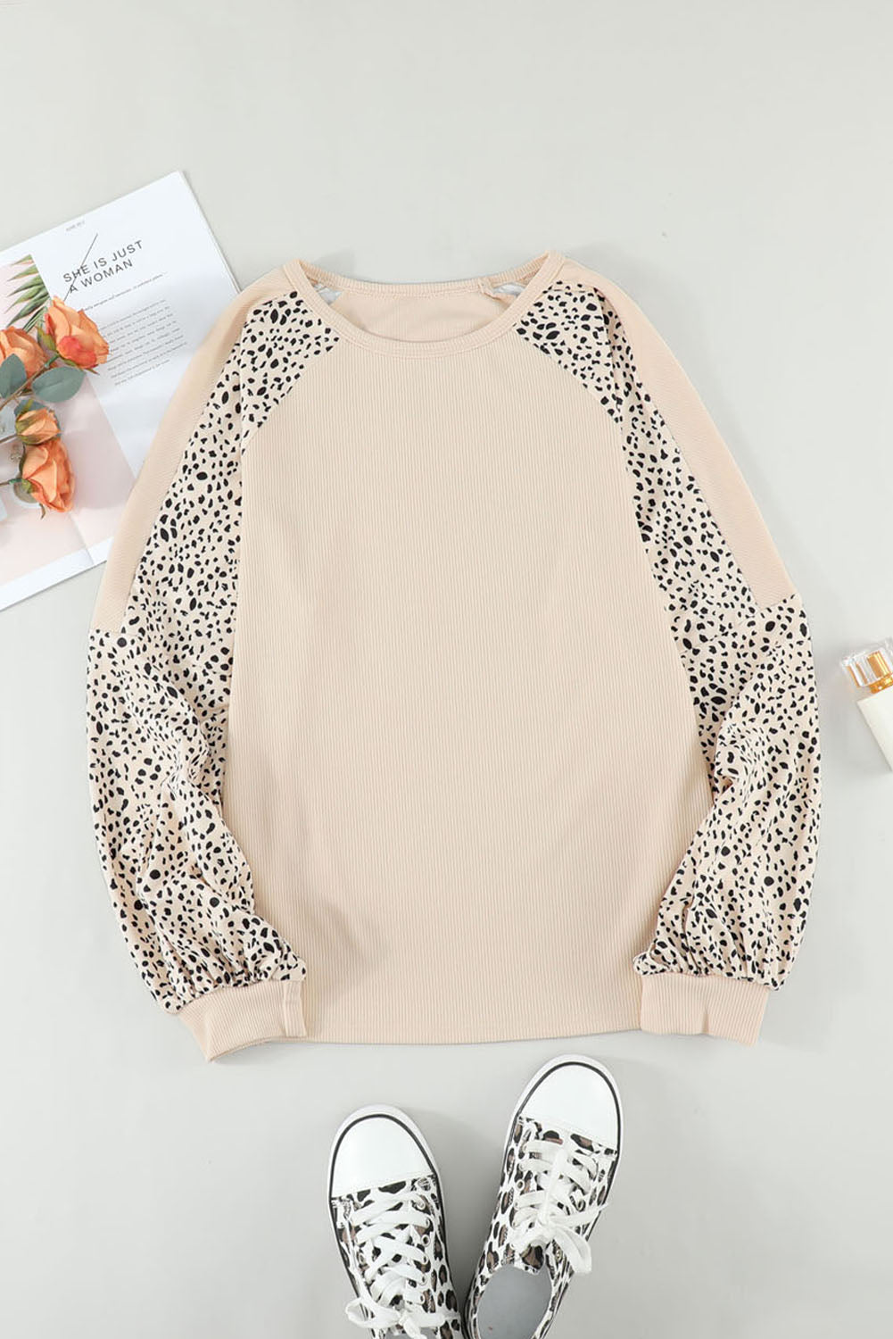 Leopard Colorblock Raglan Pullover Top