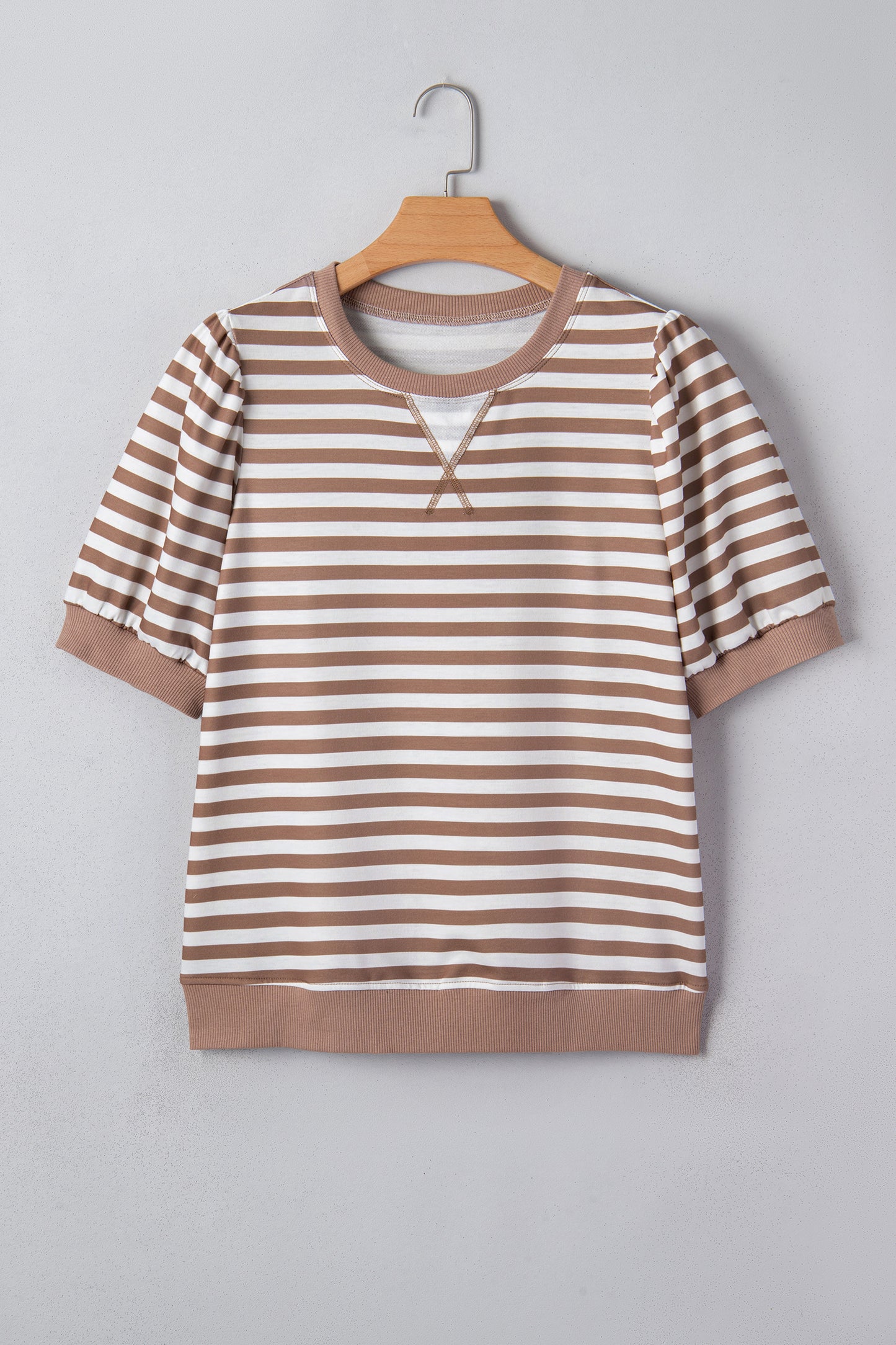 Stripe Short Bubble Sleeve T-Shirt