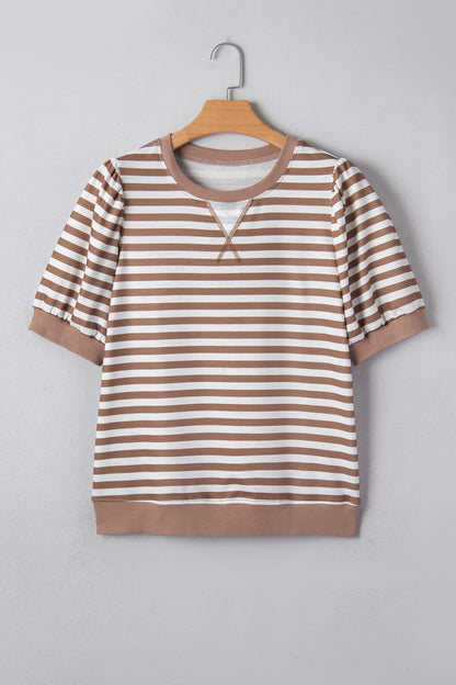 Stripe Short Bubble Sleeve T-Shirt