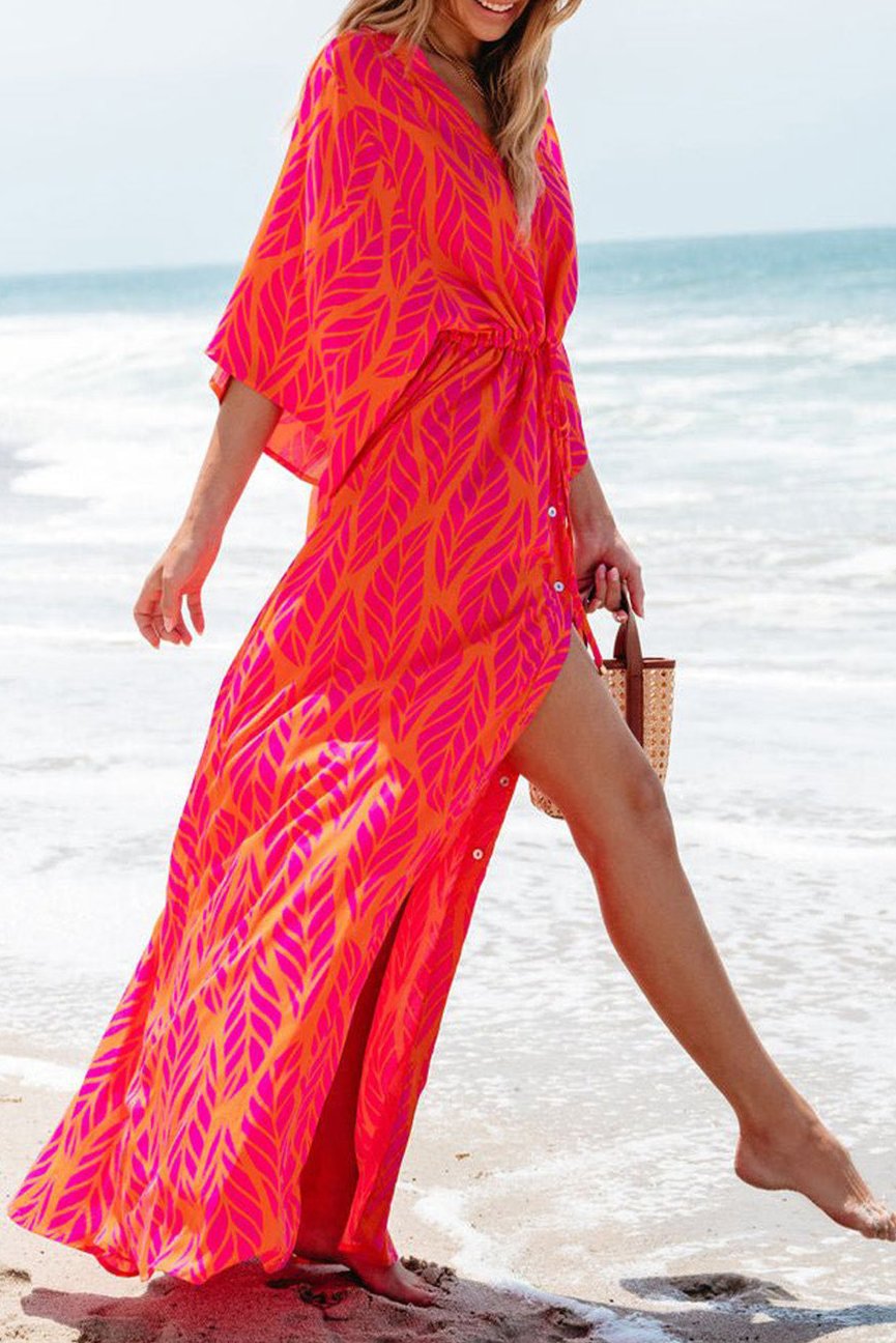 Tropical 3/4 Sleeve Maxi Dress