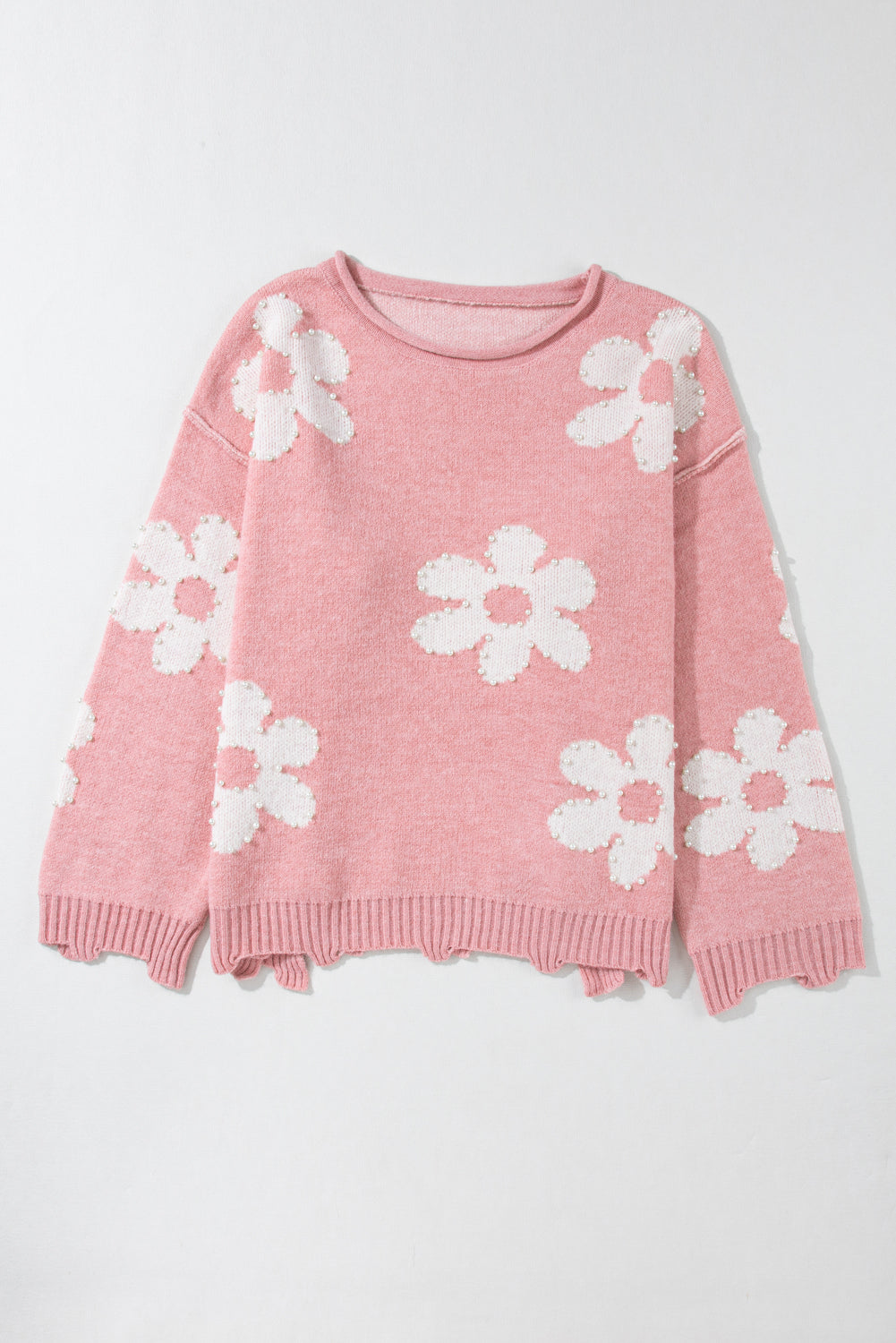 Valentine Heart and Floral Pearl Beaded Sweater