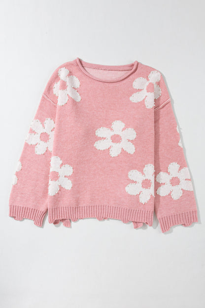 Valentine Heart and Floral Pearl Beaded Sweater