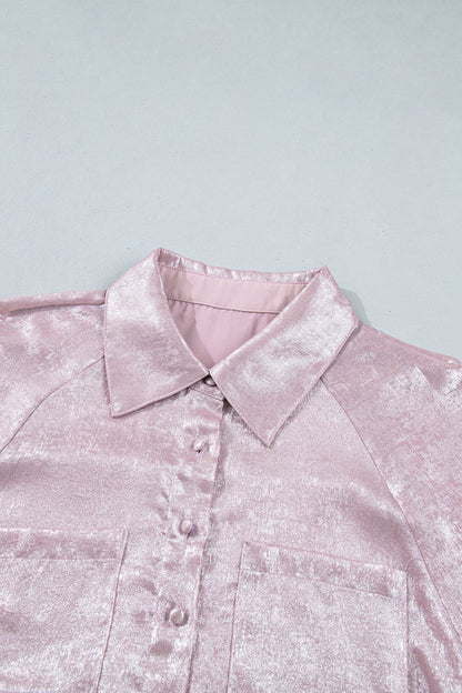Ruffle Cuff Button Front Back Paneling Long Sleeve Shirt