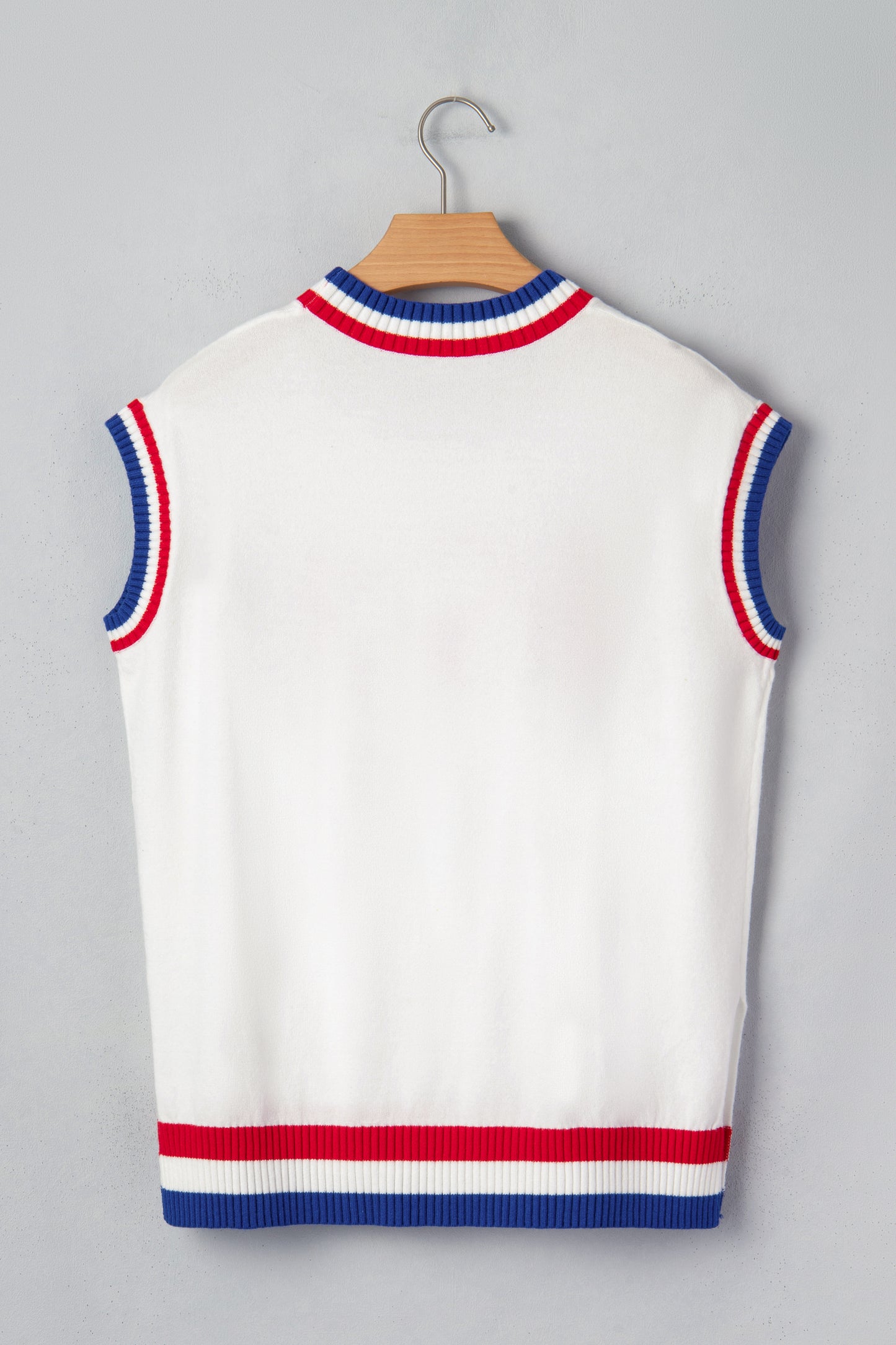 USA Stripe Contrast Trim Short Sleeve Sweater
