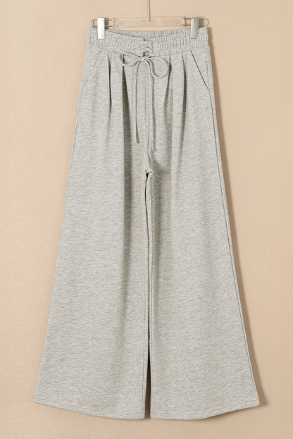 Solid Tied High-Waist Pleated Sweatpants