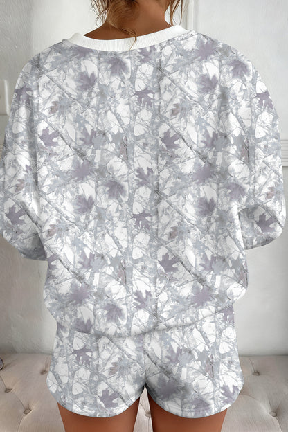 Abstract Camo Pullover & Drawstring Shorts Set