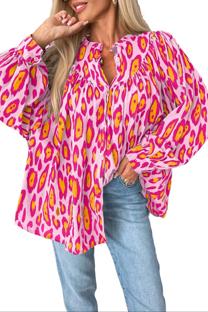 Leopard Balloon Sleeve Oversize Shirt