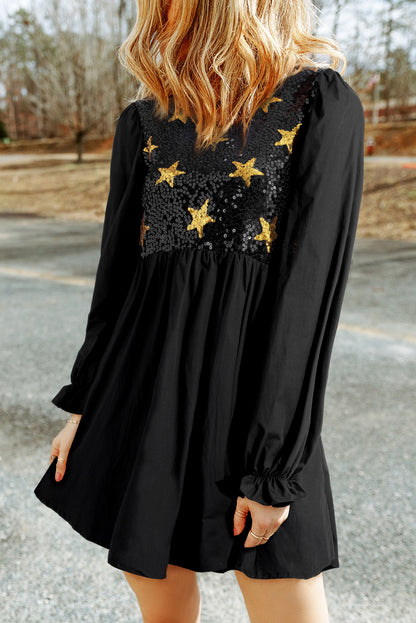 Star Sequin Long Sleeve Dress